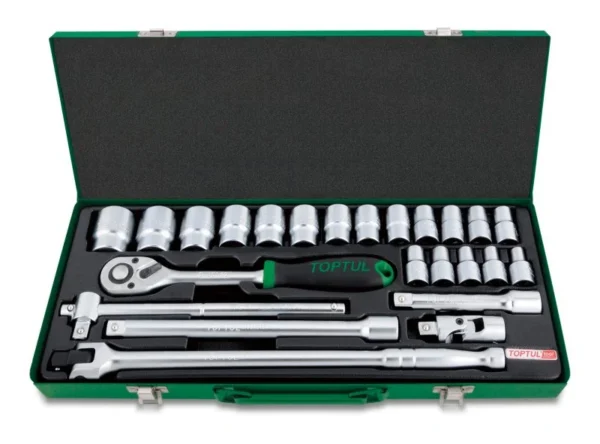 toptul 12dr socket set 24pc metric metal case codeqgcad2403