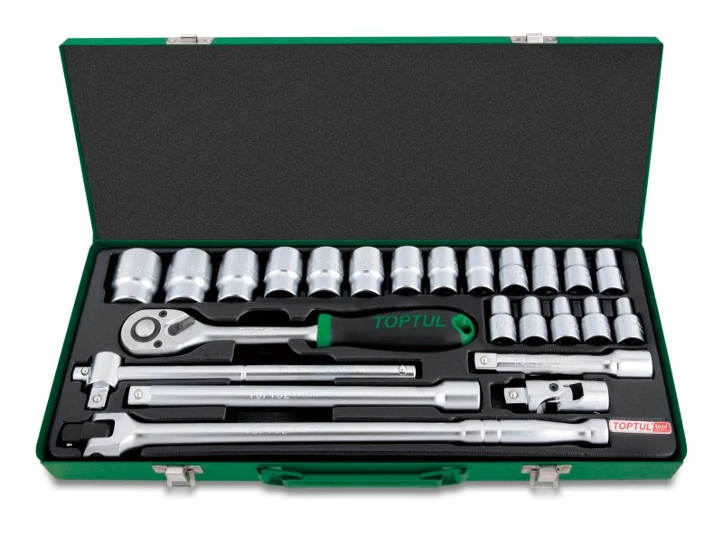 toptul 12dr socket set 24pc metric metal case codeqgcad2403